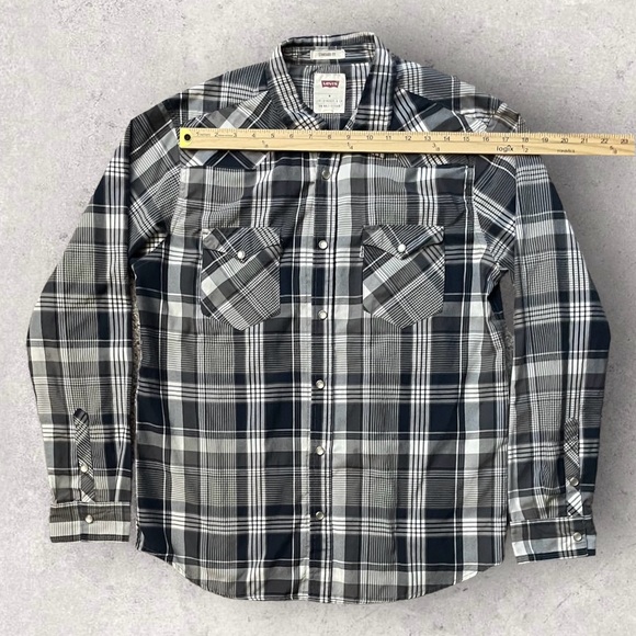Levi’s Standard Fit Plaid Long Sleeve Shirt Size Medium Pearl Snaps Western - Picture 6 of 10